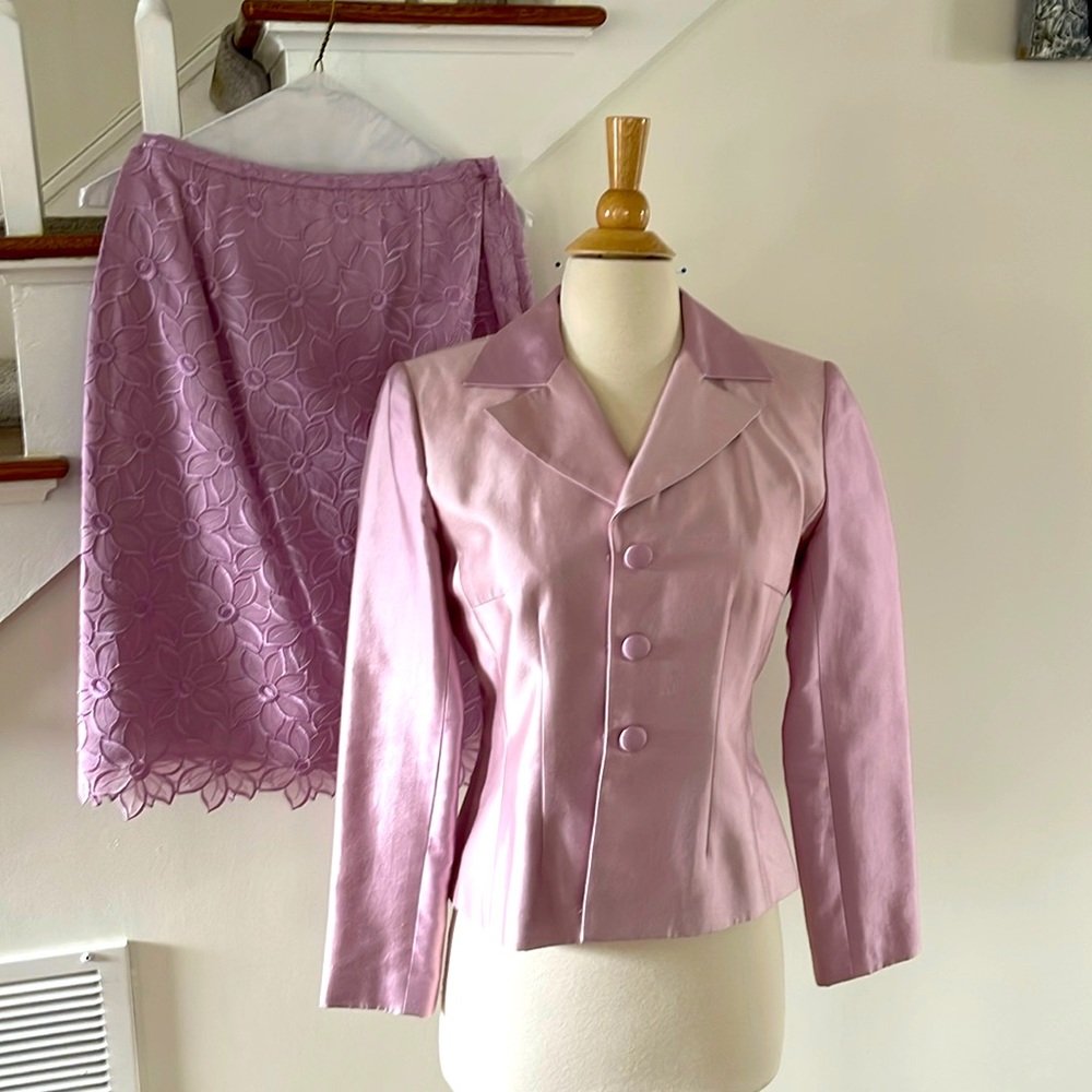 Talbots lilac silk suit